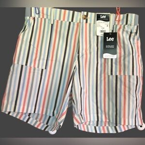 LEE Multi Stripe Mid Rise Comfort and Style Shorts, Size 14 Medium, NWT.